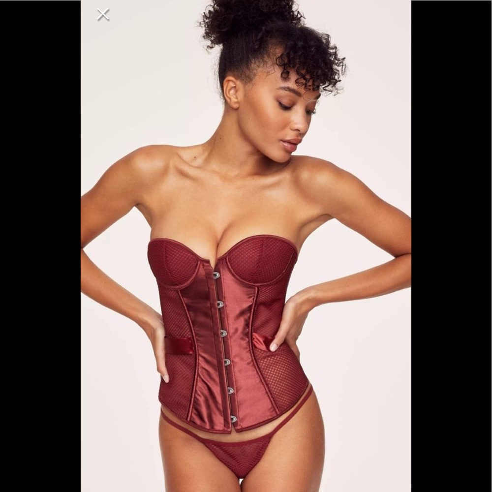 Adore Me Wine Red Lace Ribbon Sexy Corset XS